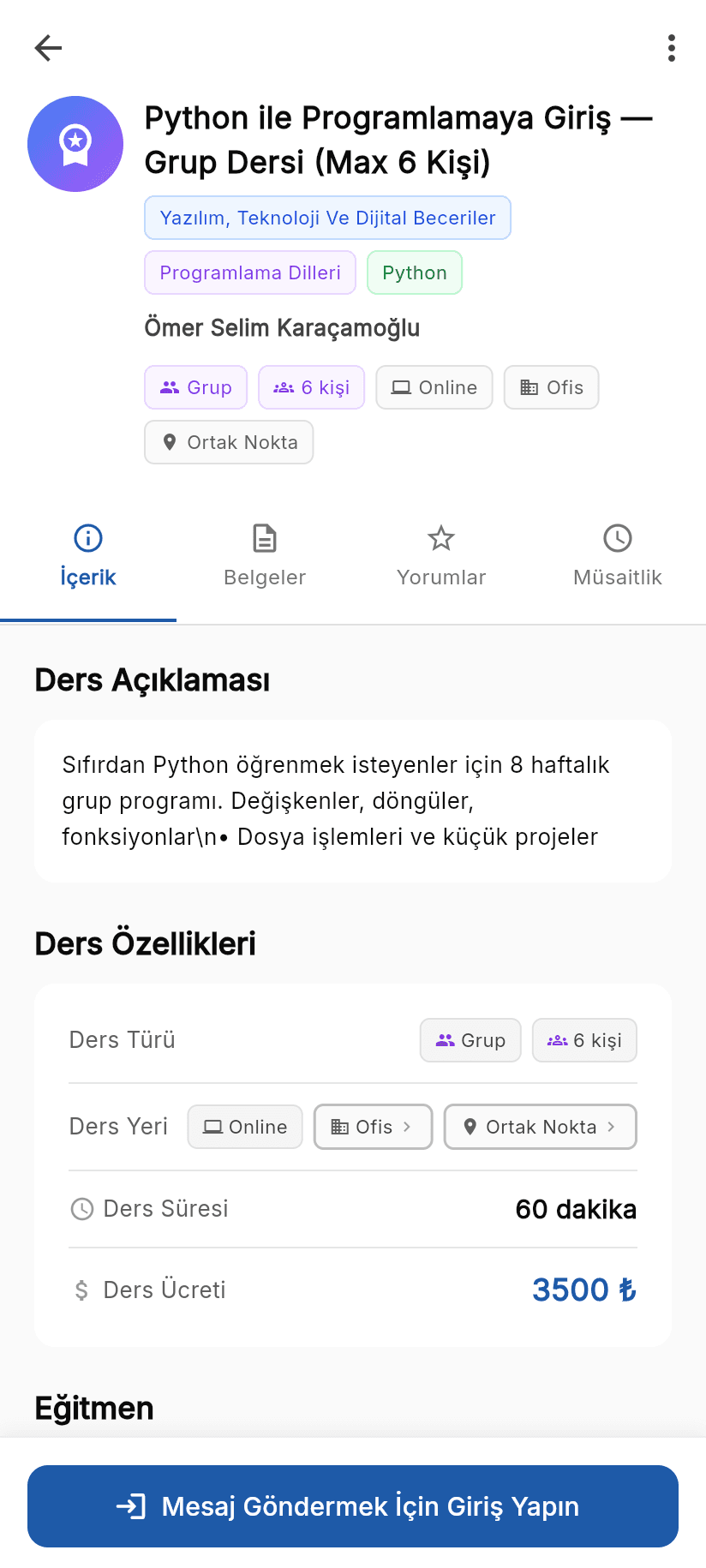 Listing detail on Tutoryum web